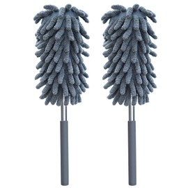 2 Pack Microfiber Duster for Cleaning, Washable Dusters, Extendable Pole, Up to 30 Inch Reachable, Wet and Dry Use Cleaning Tools for Car, Ceiling Fan, Window, Furniture, Office