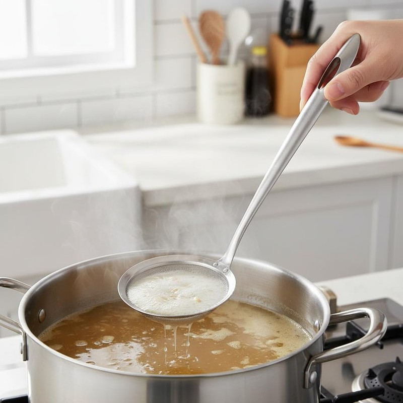1 PC Stainless Steel Fat Skimmer Spoon, Fine Mesh Strainer
