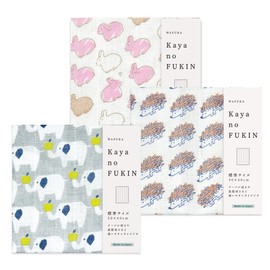 Wafuka Mosquito Net Fabric Dish Towel Set of 3 Kitchen Tableware Cotton 11.8 x 15.7 inches (30 x 40 cm), Made in Japan (Elephant, Hedgehog, Rabbit)