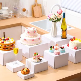 Teenyyou 8 Pcs Buffet Risers, 12" 11" 10" 9" 7.9" 6.9" 5.9" 5" Display Stand Food Risers for Buffet Table Boxes Display Stand Shelf with Hollow Bottoms for Catering Collectibles Jewelry Show