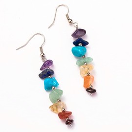 7 Chakra Stone Dangle Earrings, Natural Reiki Stone Healing Energy Jewelry for Women-long