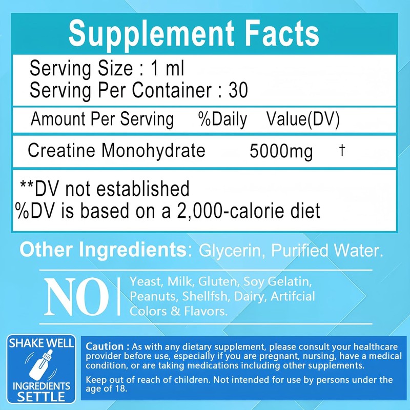 Creatine Liquid Drops - 98% High Absorption Creatine Monohydrate for
