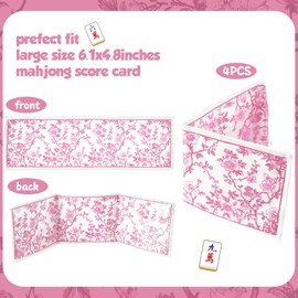 Sonwyoung 4 Pack Chinoiserie Print Mahjong Card Sleeve Fit Large Print Size(6 1/8”x4 3/4”) Soft Printed Fabric Plastic Card Protector Holder Mahjong Gifts Accessory Scorecard Cover(Pink)