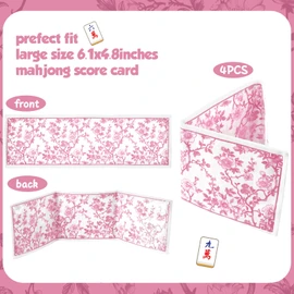 Sonwyoung 4 Pack Chinoiserie Print Mahjong Card Sleeve Fit Large Print Size(6 1/8”x4 3/4”) Soft Printed Fabric Plastic Card Protector Holder Mahjong Gifts Accessory Scorecard Cover(Pink)
