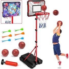 Basketball Hoop  Adjustable Height 3.4ft-6.2ft for Goal Indoor Outdoor Toys Outside 3-8 - Style: Pink Basketball Hoop with Unicorn Dartboard