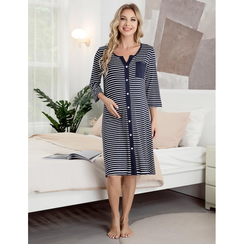 Marvmys Maternity Nightdress For Hospital Breastfeeding Nightwear 3/4 Length Sleeves