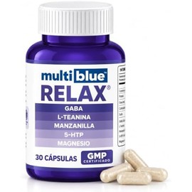 MultiBlue - RELAX  Fórmula de Glicinato de Magnesio, GABA, L-Teanina, Manzanilla y 5HTP  Con Magnesio Glicinato y Vitaminas  30 Cápsulas - 1 diaria