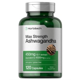 Horbaach Ashwagandha 4500mg–Max Strength,120 Capsules,Non-G<wbr/>MO,Gluten-Free