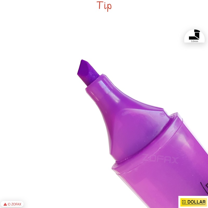 DOLLAR HL625 Neon Fluorescent Highlighter Pens, VIOLET, Pack of 10,