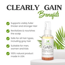 Clearly GAIN, Aceite para el Crecimiento del Cabello y Tratamiento del Cuero Cabelludo para Hombres y Mujeres  Suero Natural con Aceite de Ricino,... 