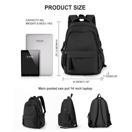 KEYEMP Lightweight Backpack for Women, Large Laptop Travel Backpack Casual Daypack with USB Charging Port for Men, Simple Cute College Backpack for Teens, Black