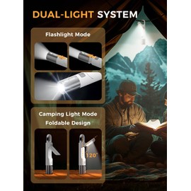 Smiling Shark LED Flashlight, G2 Small Flashlights Powerful Rechargeable with COB Sidelight & Hook and Diffuser 3 Mode Zoomable Multi Functional Camping Flash Light for Outdoor/Hiking/Emergency, White