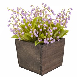 National Tree Company Artificial Flower Bouquet, Lily of The Valley Flowers, Purple, Includes Wood Box, Spring Collection, 10 Inches