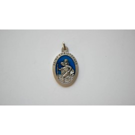 Saint Christopher 1-1/2" x 1-1/8" Silver Tone / Enameled Medal