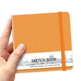 5" x 5" Square Handy Pocket Hardcover PU Leather Sketchbook,58 Sheets 150 GSM Beige Dowling Paper, Acid Free Art Sketch Book Artistic Drawing Painting Writing Paper for Beginners Artists.Orange
