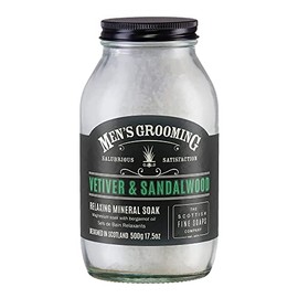 Scottish Fine Soaps Vetiver & Sandalwood Relaxing Mineral Soak 500g Glass Jar