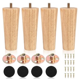 ZIOIYA Furniture Feet, Pack of 4, Wooden Slanted 15 cm Table Feet, Wooden Sofa Feet, Furniture Feet, Oak with Mounting Plates and Screws, Furniture Legs for Cabinets, Sofas, Tables and Chairs