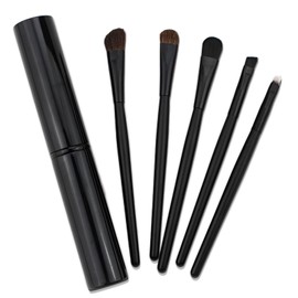 AmiCera Travel Makeup Brushes, 5Pcs Eyeshadow Brushes, Nose Contour Eye Shadow Eyebrow Lip Make Up Brush Set with Tubing Case, Small Portable, Soft Bristle, Professional Makeup Tools, Balck