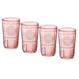Bormioli Rocco Romantic Set Of 4 Cooler Glasses, 16 Oz. Colored Crystal Glass, Cotton Candy Pink, Made In Italy.