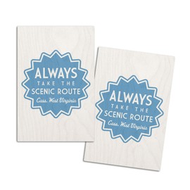 Cass, West Virginia, Always Take the Scenic Route, Simply Said, (4x6 Birch Wood Postcards, 2-Pack Stationary, Rustic Home Wall Decor)