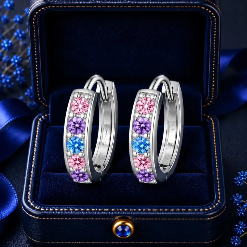 Aretes Plata Pura Con Moissanita Diseño Minimalista 13mm