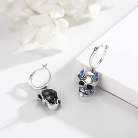 SOESON Sterling Silver Skull Butterfly Earring with Blue Butterfly, Hypoallergenic, Goth Punk Jewelry Gifts for Women, Sterling Silver, No Gemstone