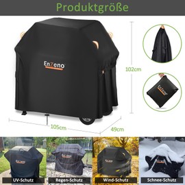 Enzeno Barbecue Cover, Weatherproof, Gas Grill Cover, Rainproof, BBQ Grill Protective Cover, Dustproof Grill Tarpaulin for Weber, Brinkmann, Char Broil, 105 x 49 x 102 cm, Black