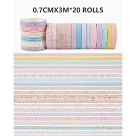 UYRVAPE Thin Washi Tape Set, Kawaii Masking Tape, Antique Pattern, Decorative Tape, Colourful for DIY Crafts, Bullet Journals, Planners, Scrapbooking, Packaging (20 Rolls)