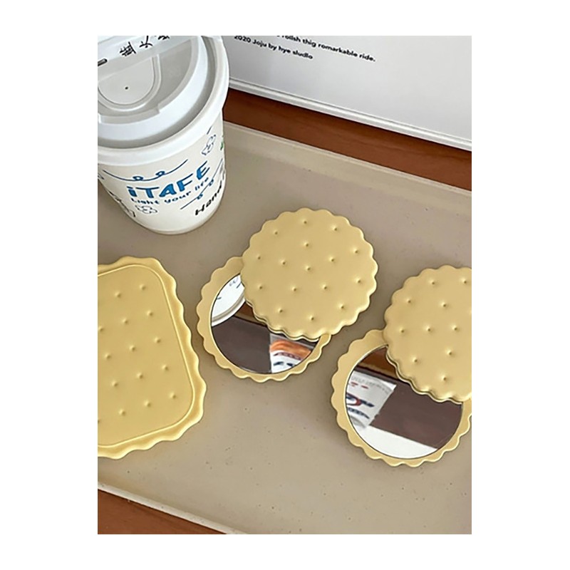 Cheese Cookie Yellow Vanity Table Portable Small Mirror Comb Set
