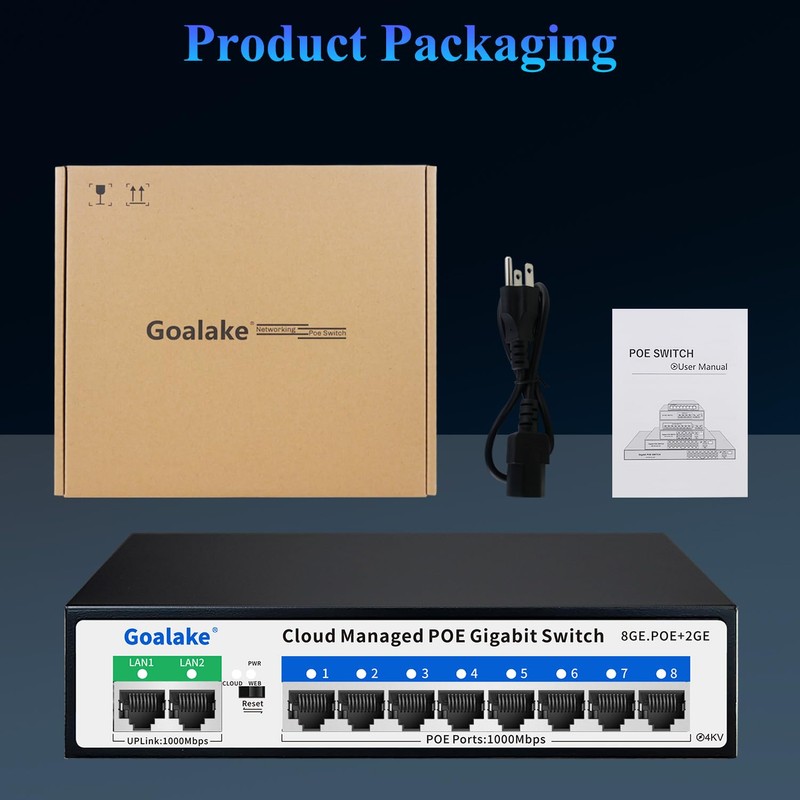 Poe Switch, 10 Ports Gigabit PoE Switch, (8 Ports gigabit