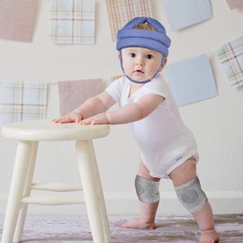 TORASO Baby Helmet & Baby Knee Pads for Crawling,Infant Helmet & Walking Baby Helmet，for Age 6-36 Months, Blue Dots(A).CA