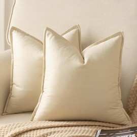 YAERTUN Pack of 2 Decorative Linen Soild Cushion Covers Farmhouse Neutral Throw Pillow Cases for Chair Couch Sofa Bedroom Living Room Home Decor 20 x 20 Inch 50x50 cm Beige
