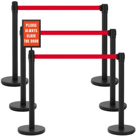 INMOZATA 6 Pack Retractable Belt Stanchions, Black Crowd Control Posts with 6.6FT Belts, Sign Holders, Heavy-Duty Steel Base – Ideal for Events, Auto Shows, Public Venues, Exhibitions