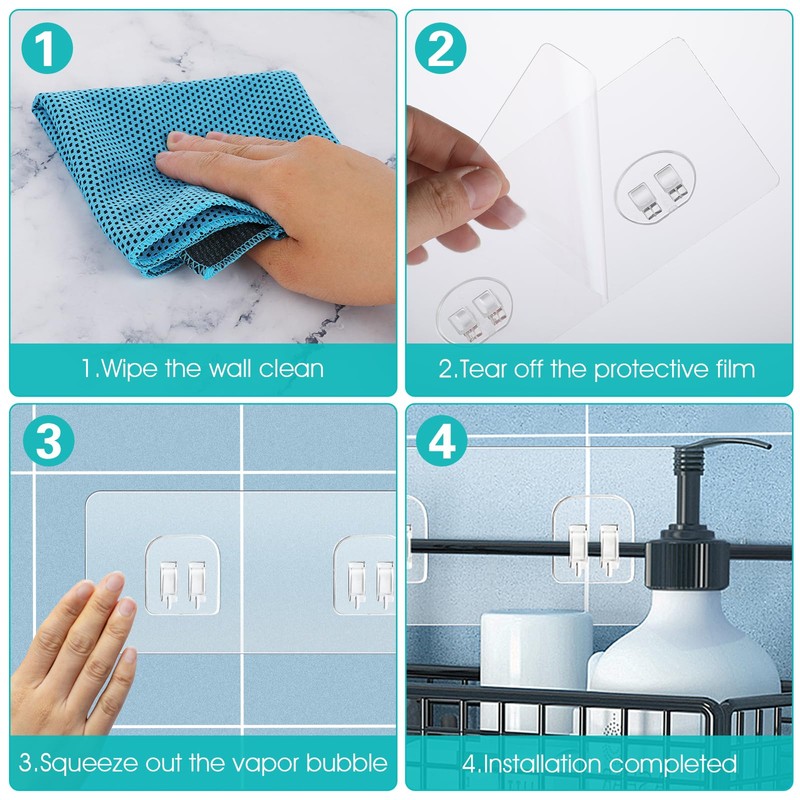 COMNICO 4 Pack Shower Caddy Adhesive Hooks Replacement, Strong Self-Adhesive