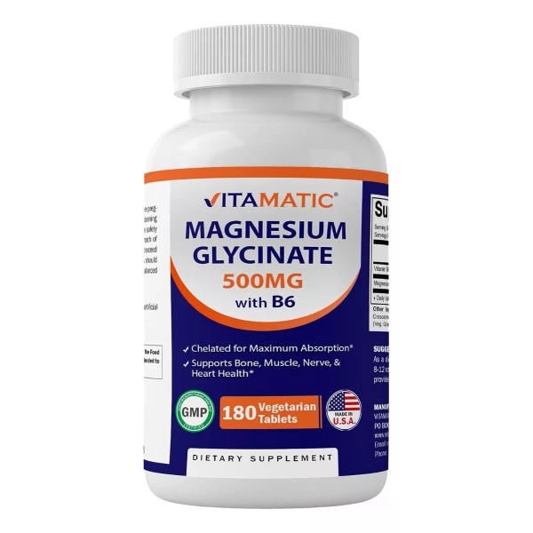 Vitamatic Glicinato De Magnesio 500 Mg Con B6 180 Capsulas Hecho Usa