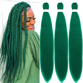 Dark Green Braiding Hair Pre Stretched Kanekalon Knotless Prestretched Braiding Hair 30 inch Colored Hair Extensions for Braiding Pre Stretched Micro Braids Itch Free Yaki Long Braiding Hair