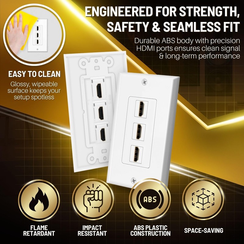 TNP HDMI Wall Plate (3 Port, White) HDMI Face Plate