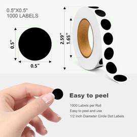 TRTAPE 1/2 Inch Circle Sticker Labels,Pack of 1000 Round Color Coding Circle Dots Stickers Labels,Dot Stickers Label Sticker for Home Office(Black)