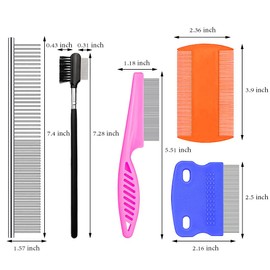 SKYPIA 5 Pcs Dog Comb Set - Tear Stain Remover, Flea Comb for Dogs and Cats, Grooming Kit for Small Pets