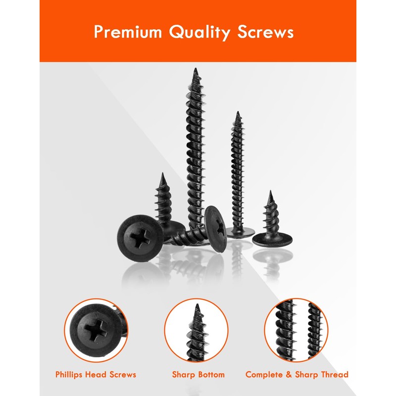 Gorffy Tapping Screws, 360 Pieces Black Screws, Self-Tapping Screws with