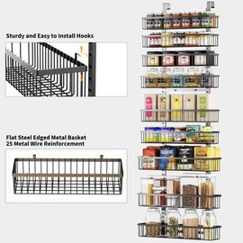 Moforoco Black 9-Tier Over The Door Pantry Organizer, Pantry Organization and Storage, Black Hanging Basket Wall Spice Rack Seasoning Shelves