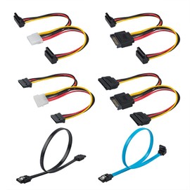 findTop Set of 6, SATA Power Splitter Cord and SATA III Cable 6.0 Gbps, Straight and 90 Degree SATA 3.0 Cable, SATA 15 Pin Male to 2xSATA 15 Pin Power Splitter Cable