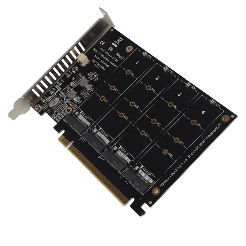 Adapter Card 4 Port M.2 NVMe SSD to PCIE X16