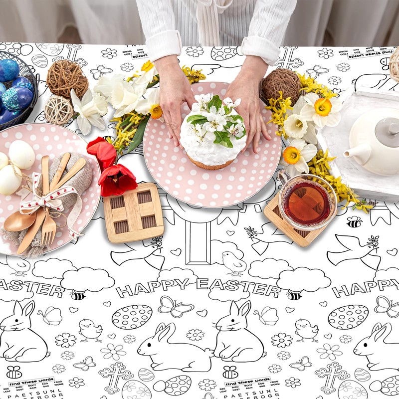 Xinvery 2 x Paper Tablecloth for Colouring, Easter, Easter Tablecloth,