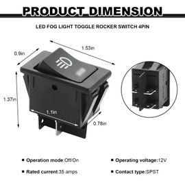 ZNDAW Fog Light Toggle Rocker Switch, 12V 35A 4 Pin SPST ON Off LED Fog Light Rocker Switches, Universal Automotive Rear Front Fog Lamp Toggle Switch for Cars Trucks RVs Boats (White)