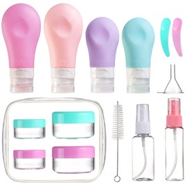Gemice - Juego de 16 botellas de viaje para artículos de tocador, aprobado por la TSA, recipientes de tamaño de viaje a prueba de fugas, accesorios de viaje de silicona, 2 onzas, 3 onzas, para champú, acondicionador, loción, gel corporal
