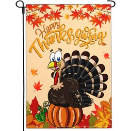 Shuitouk Happy Thanksgiving Garden Flags for Outside 12x18 Inch Double Sided 3Ply Polyeste Outdoor Fall Pumpkin Thanksgiving Turkey Garden Flag Holiday Yard Sign Decorations