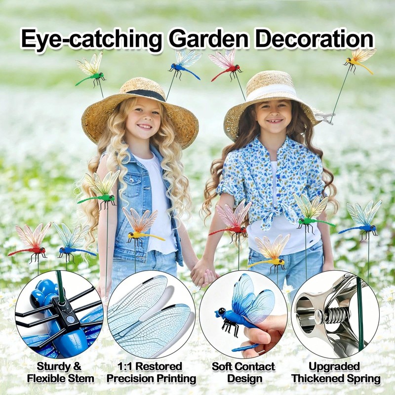 12 Pack Realistic 3D Dragonfly Clips, Fake Dragonflies for Garden