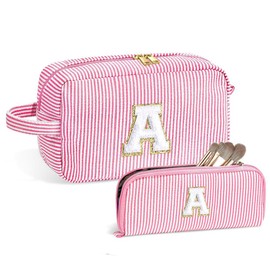 2PCS Letter A Printed Travel Cosmetic Bag – Water-Resistant Makeup Organizer with Multiple Pockets, Large & Small Set for Toiletries, Skincare, and Essentials