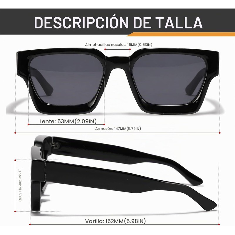 anteojos de sol polarizadas cuadradas retro para hombres y mujeres,
